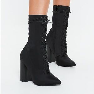 Lace up block heel booties